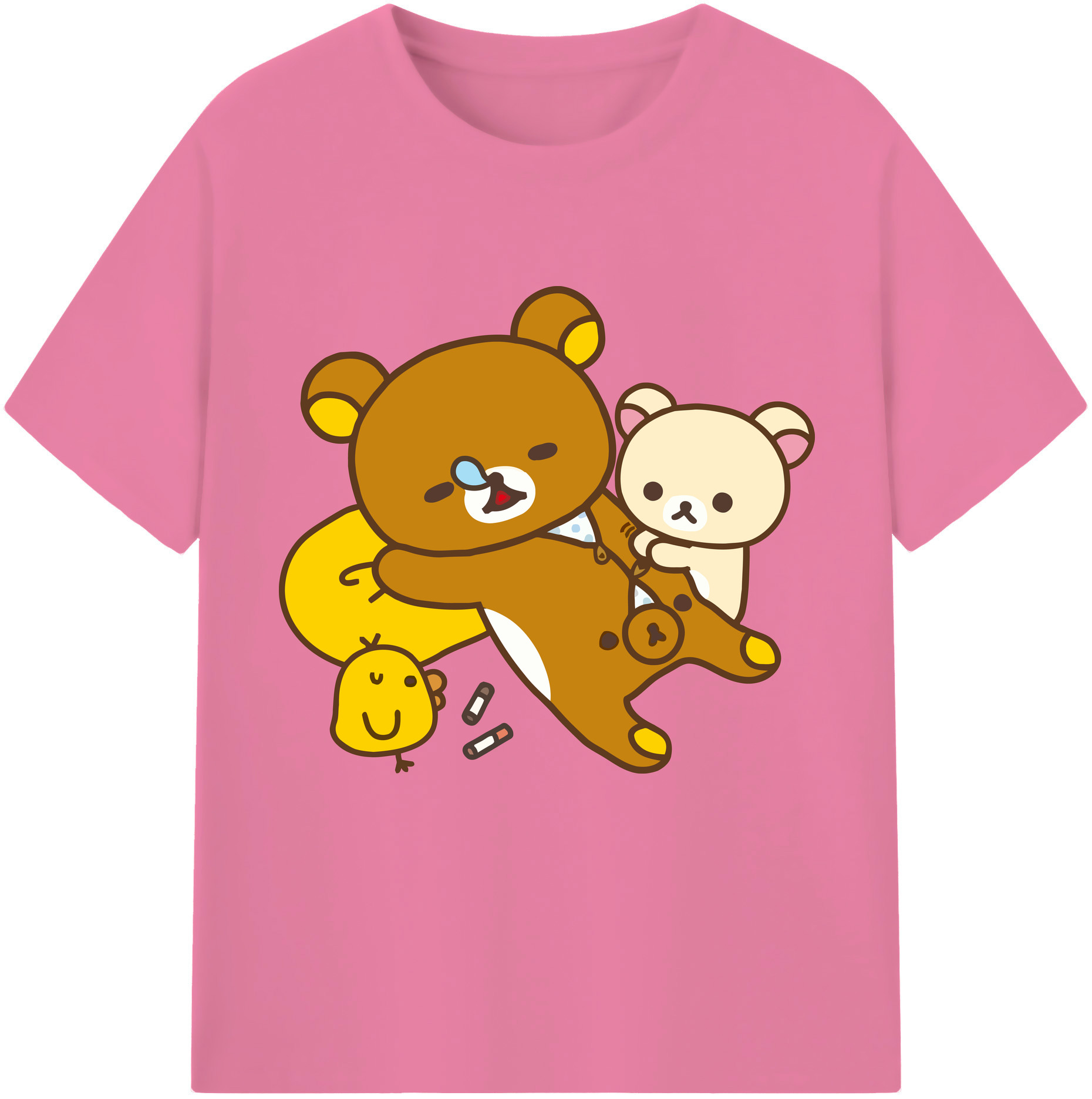 （画像用） リラックマ リラックマ キイロイトリ Rilakkuma Korilakkuma Kiiroitori 綿100％半袖Tシャツ（フロントプリント）
